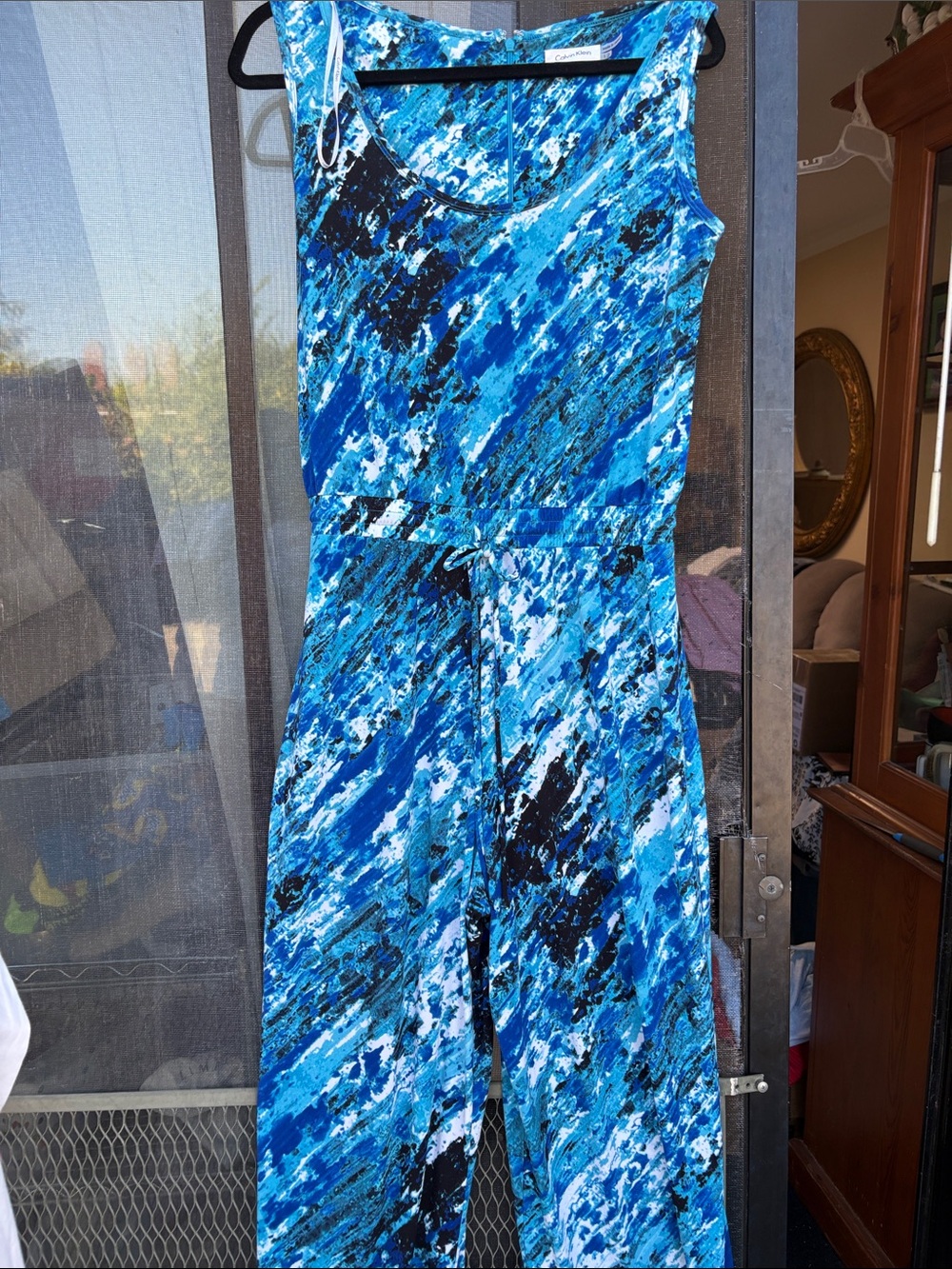 Calvin Klein Blue Abstract Sleeveless Jumpsuit